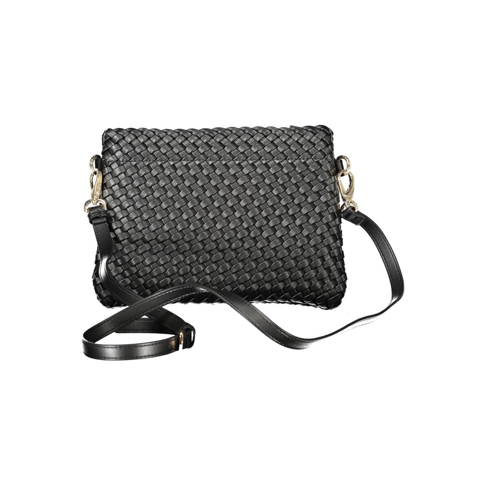 Mario Valentino Black Smooth Leather Shoulder Bag with Iconic Logo