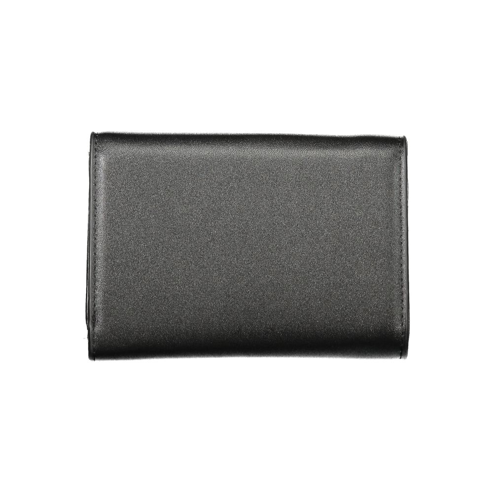 Mario Valentino Black Faux Leather Women Wallet with Gold Accents