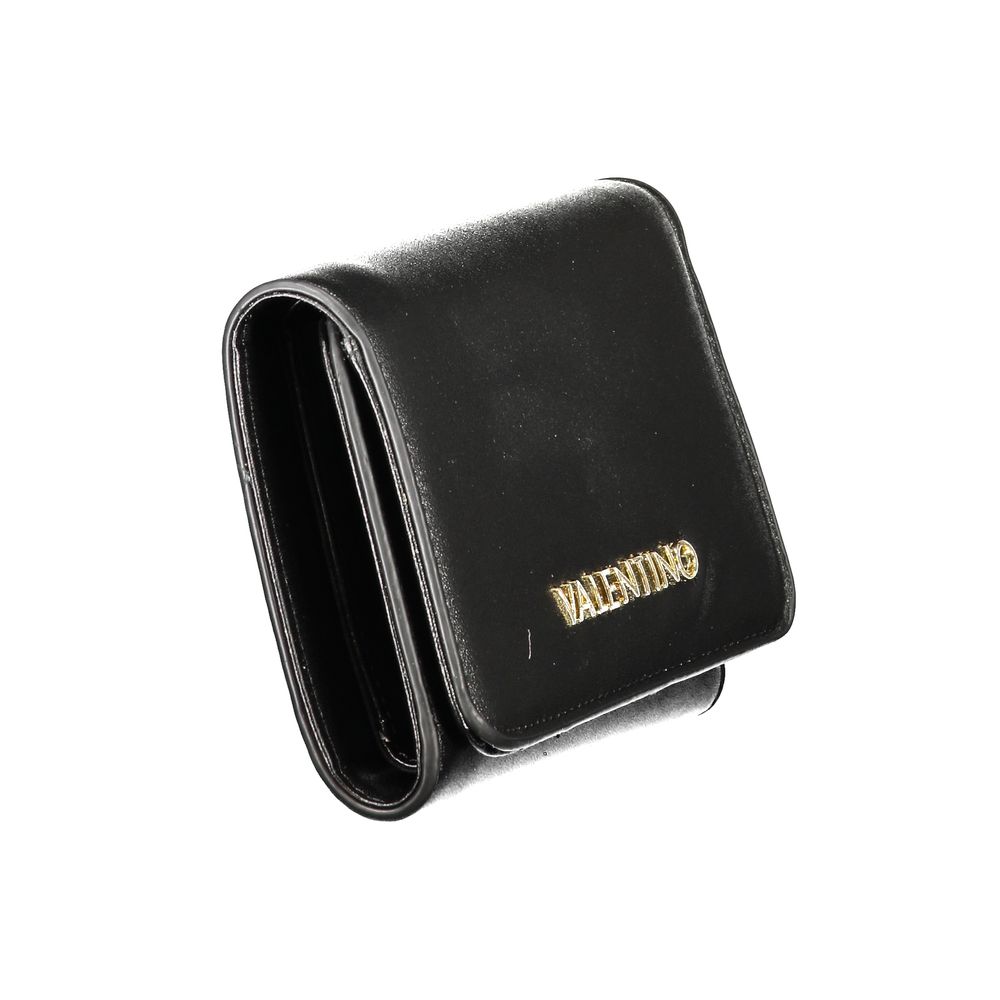 Mario Valentino Black Faux Leather Women Wallet with Gold Accents