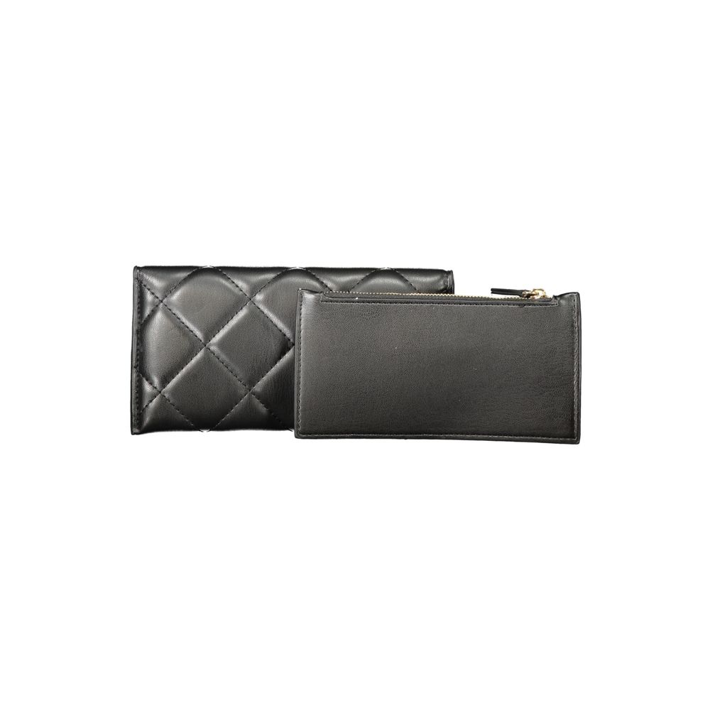 Mario Valentino Black Leather Effect Women Wallet with Iconic Logo