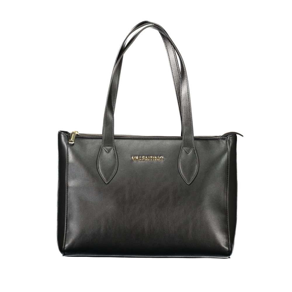 Mario Valentino Black Faux Leather Women's Handbag with Logo Detail