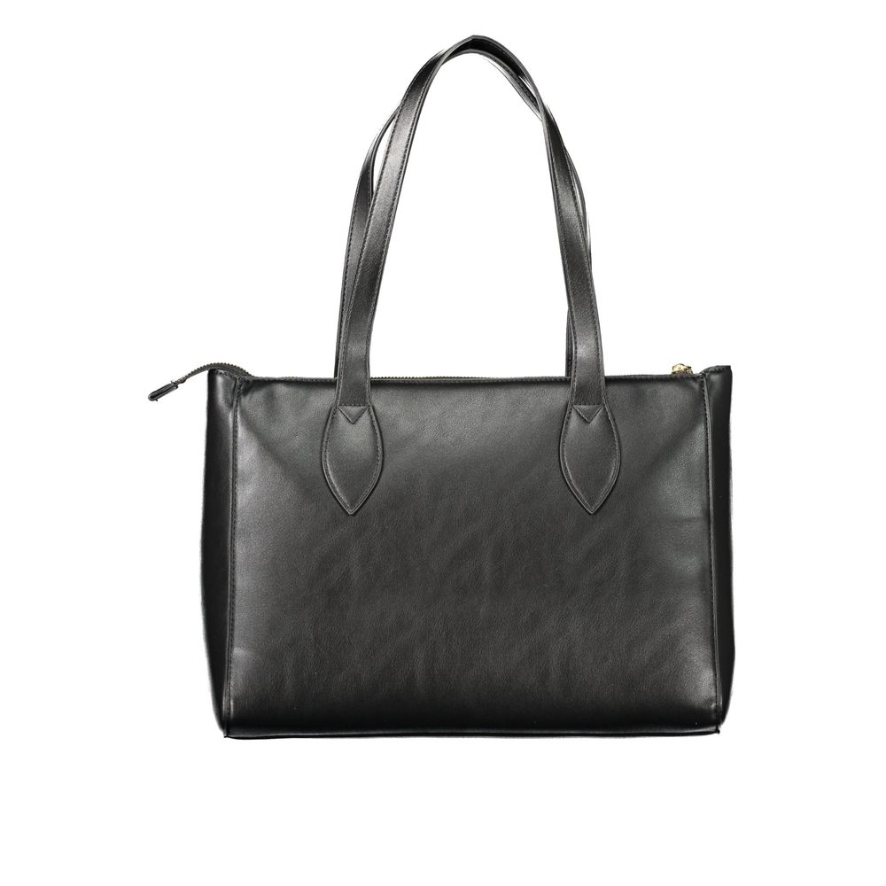 Mario Valentino Black Faux Leather Women's Handbag with Logo Detail