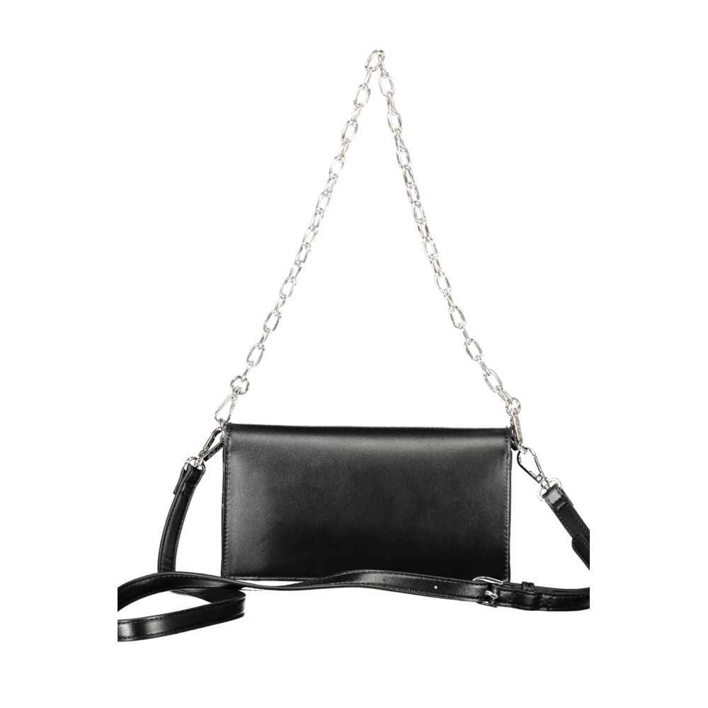 Mario Valentino Black Faux Leather Handbag with Removable Chain Handle