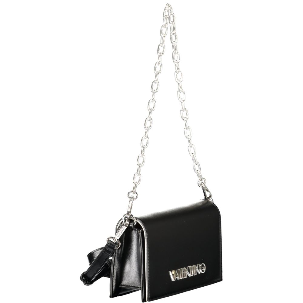 Mario Valentino Black Faux Leather Handbag with Removable Chain Handle