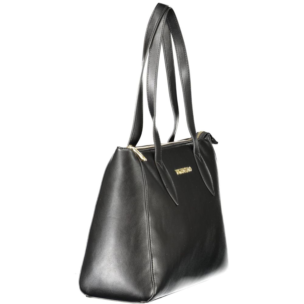 Mario Valentino Black Faux Leather Women's Handbag with Logo Detail