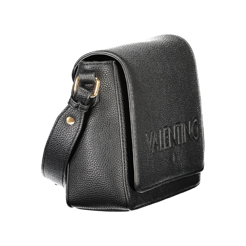 Mario Valentino Black Faux Leather Shoulder Bag with Iconic Logo