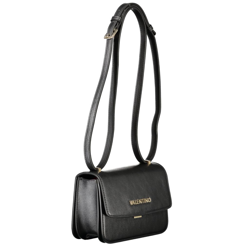 Mario Valentino Black Faux Leather Handbag with Gold Accents