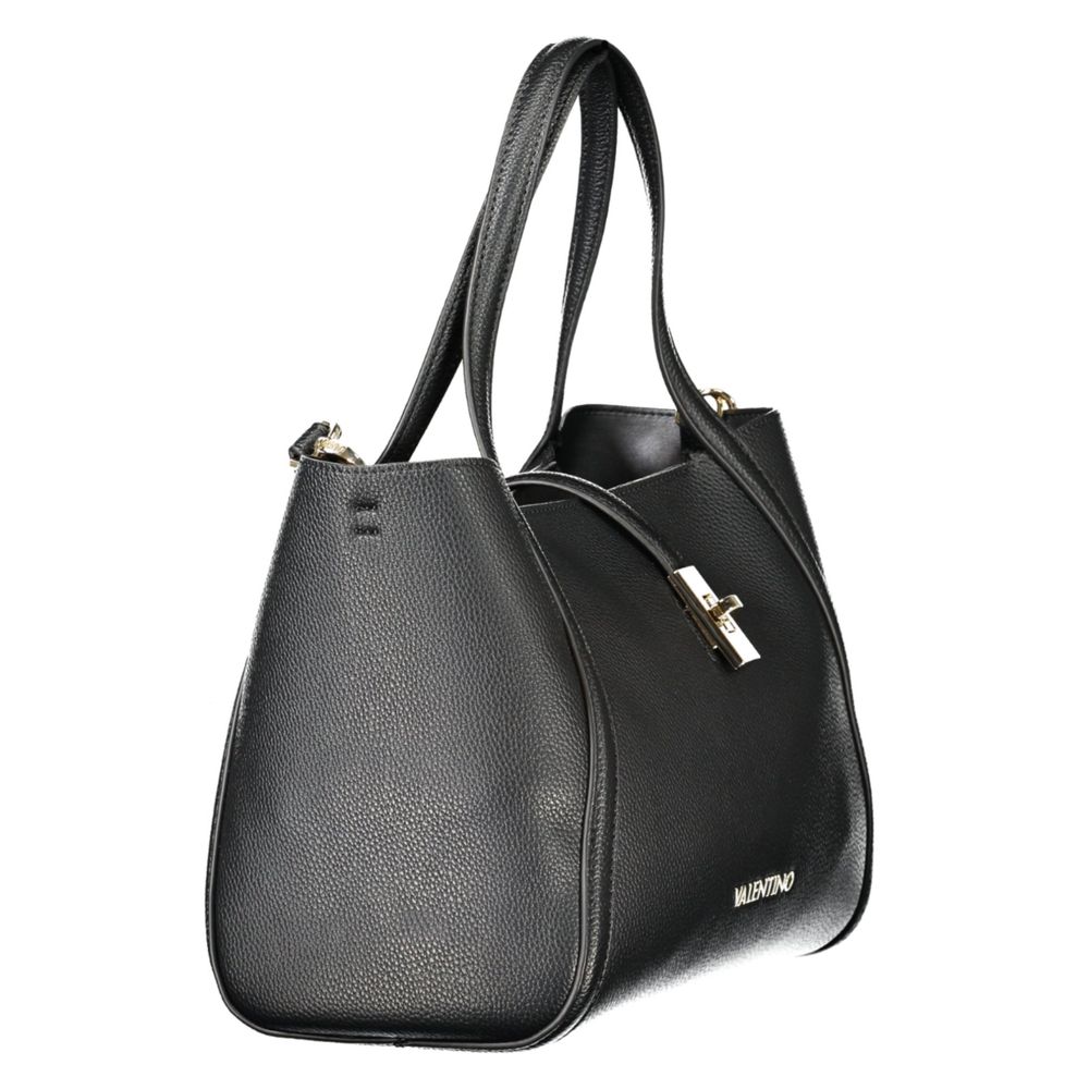 Mario Valentino Black Faux Leather Handbag with Removable Pouch