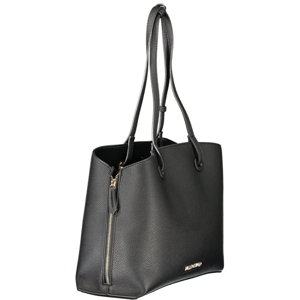 Mario Valentino Black Faux Leather Women's Handbag with Iconic Logo