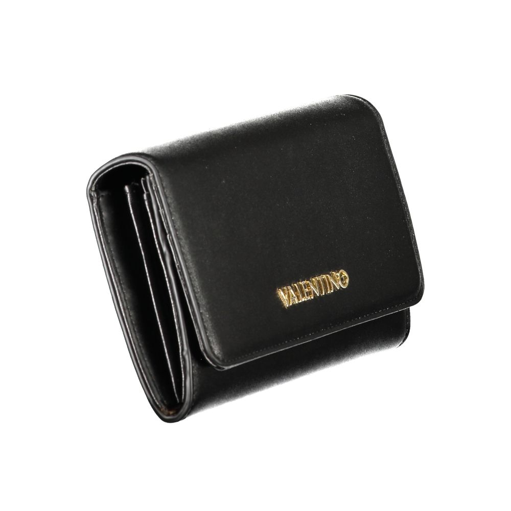 Mario Valentino Black Faux Leather Women Wallet with Logo Detail