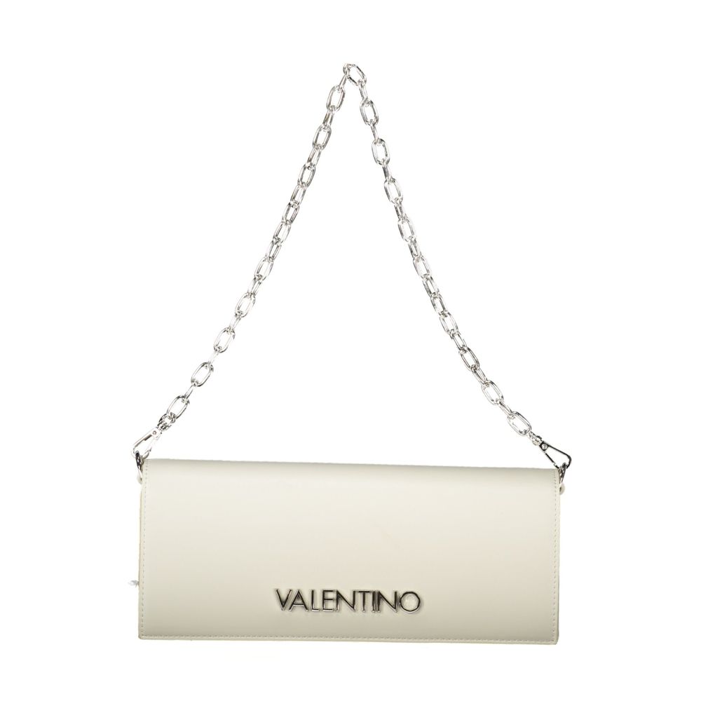 Mario Valentino White Faux Leather Shoulder Bag with Chain Handle