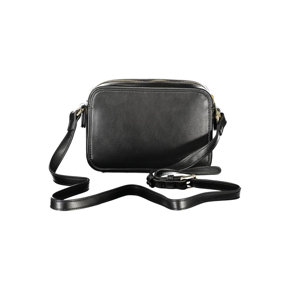 Mario Valentino Black Faux Leather Shoulder Bag with Logo Detail