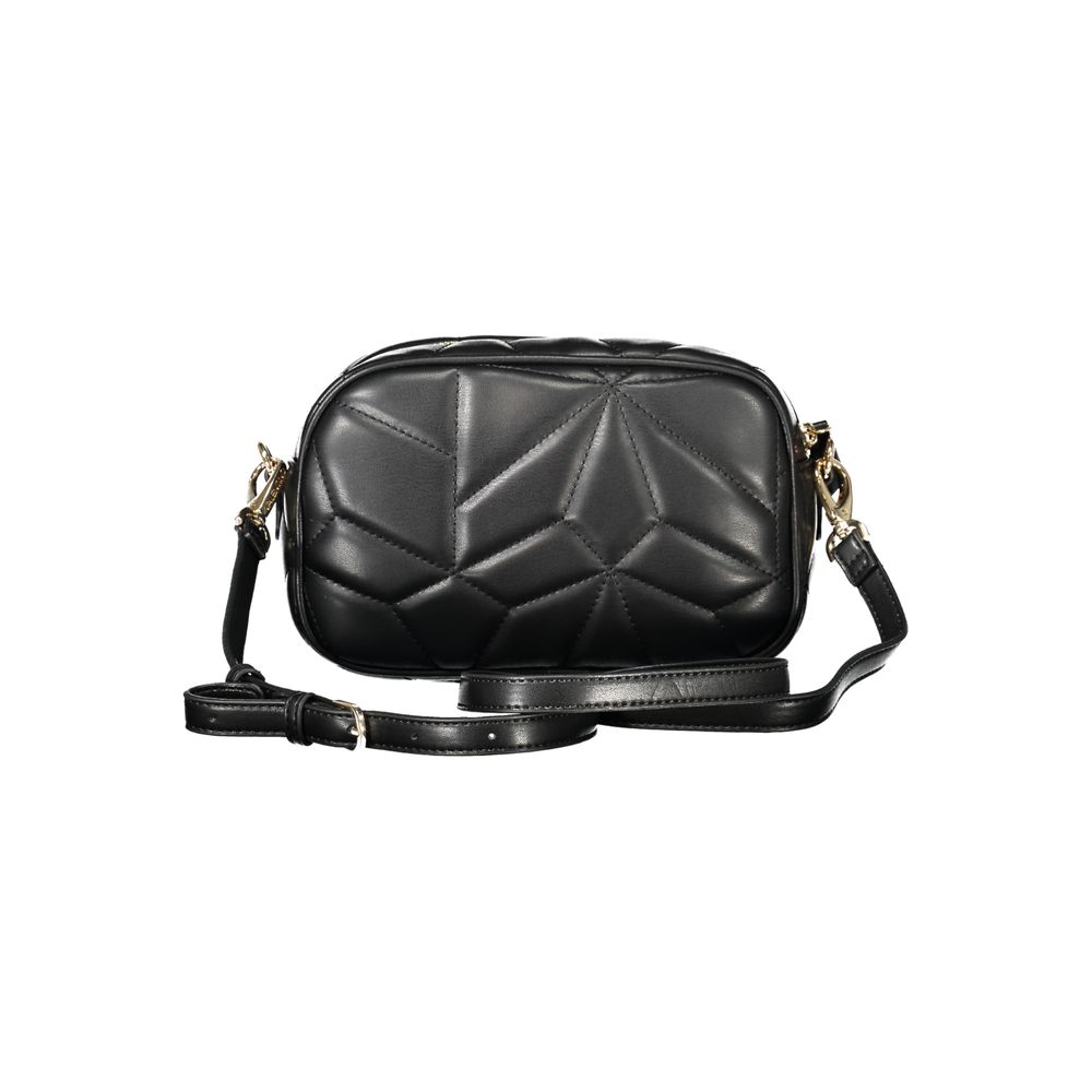 Mario Valentino Black Faux Leather Shoulder Bag with Gold Hardware