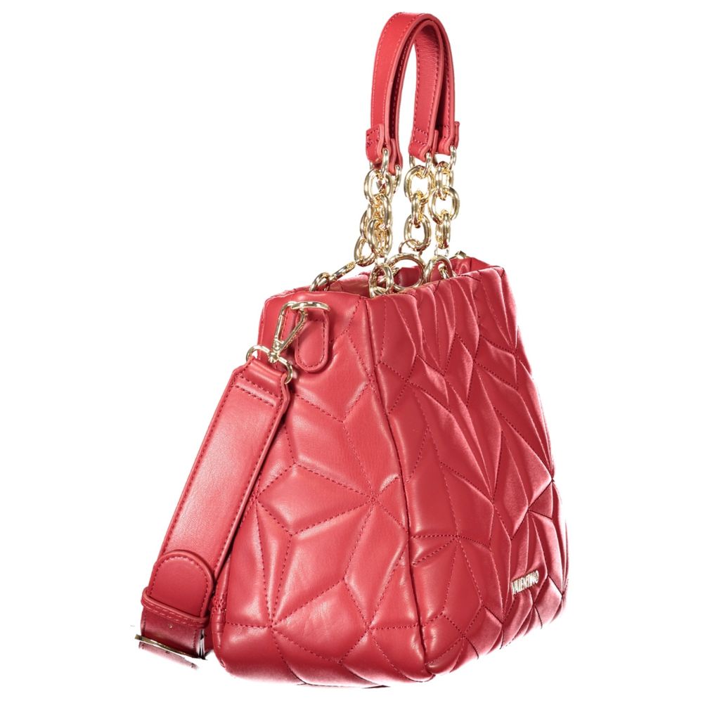 Mario Valentino Red Faux Leather Handbag with Dual-Chain Handles