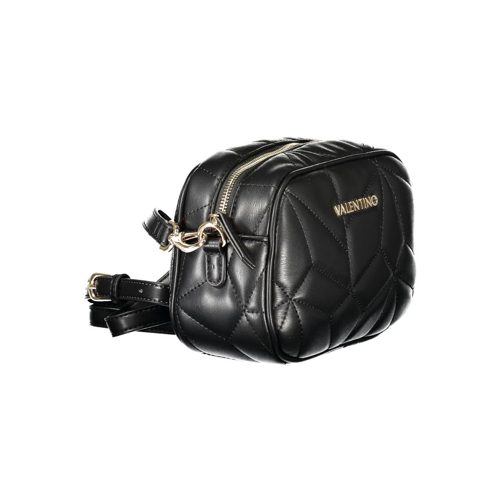 Mario Valentino Black Faux Leather Shoulder Bag with Gold Hardware