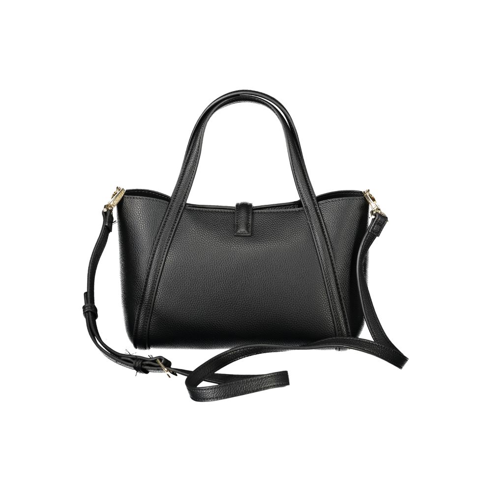 Mario Valentino Black Faux Leather Handbag with Detachable Strap