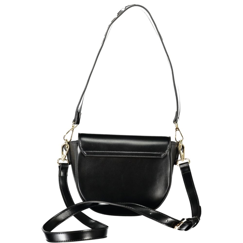 Mario Valentino Black Faux Leather Women Handbag with Adjustable Strap