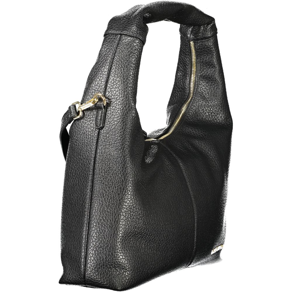 Mario Valentino Black Faux Leather Handbag with Signature Logo