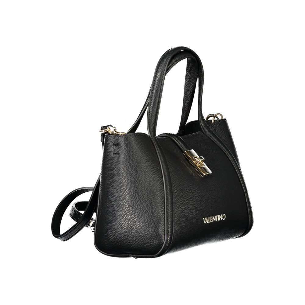 Mario Valentino Black Faux Leather Handbag with Detachable Strap