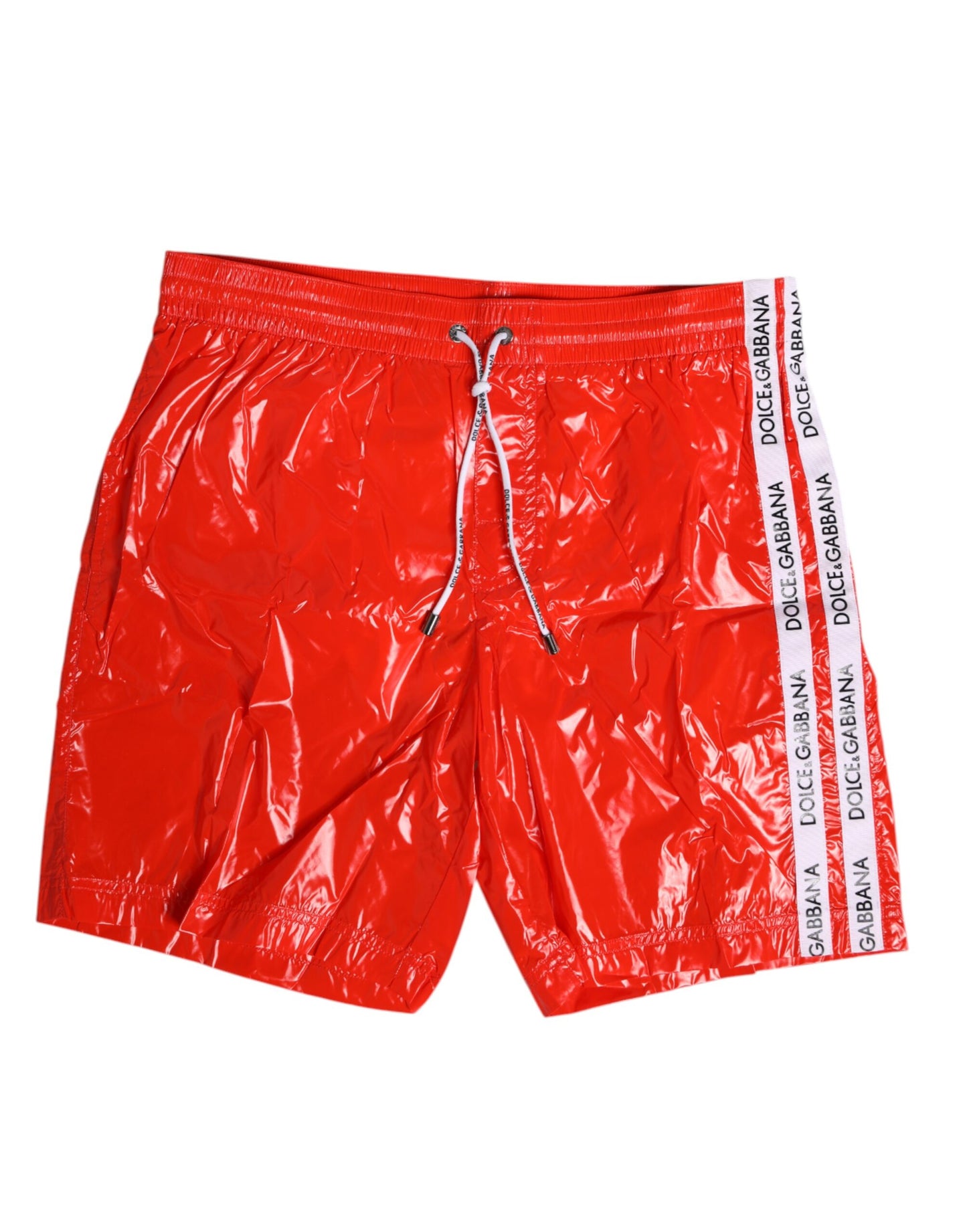 Dolce & Gabbana Red Nylon Drawstring Beachwear Shorts