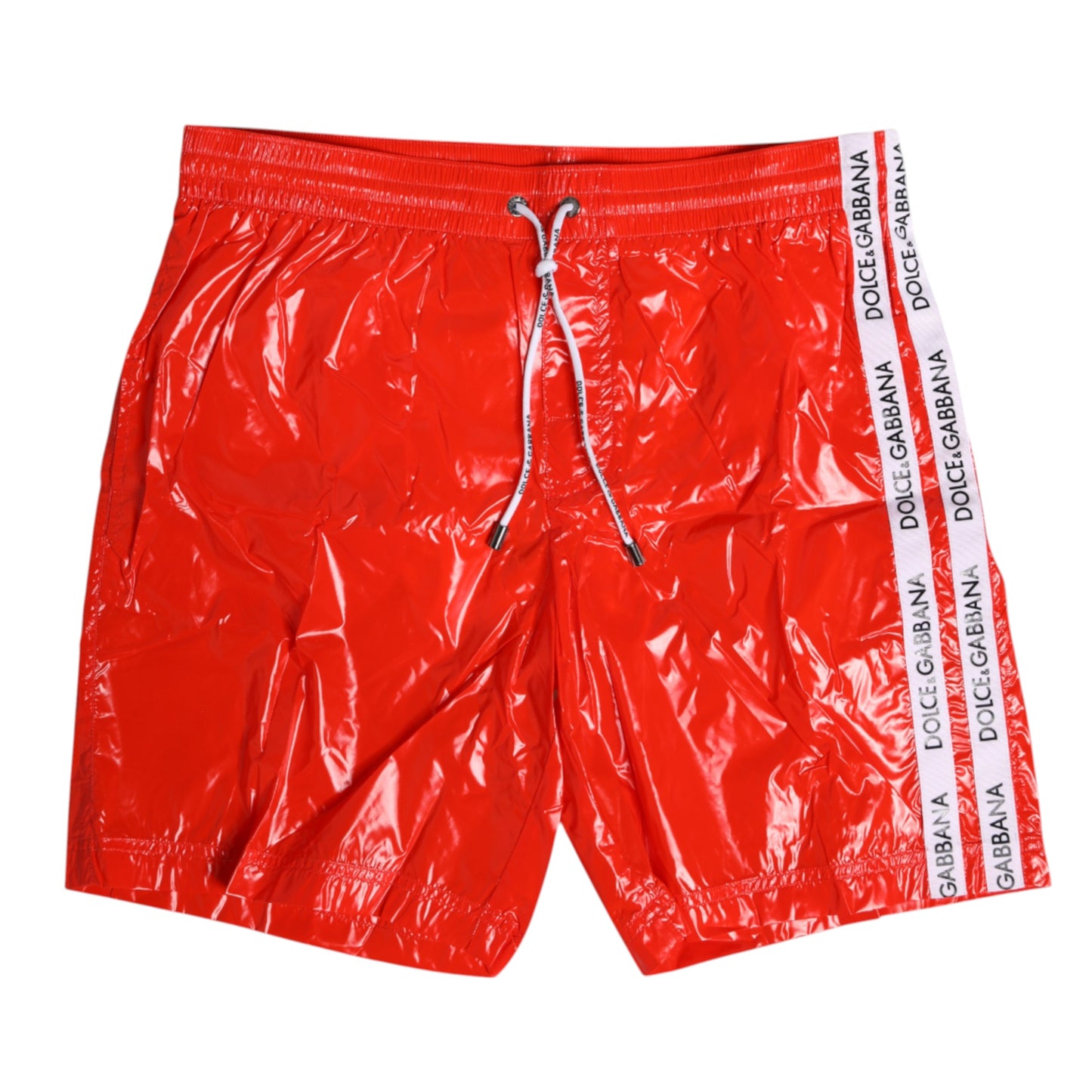 Dolce & Gabbana Red Nylon Drawstring Beachwear Shorts