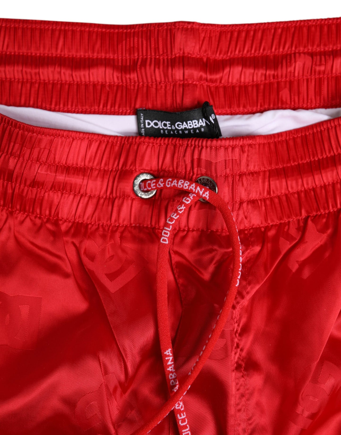 Dolce & Gabbana Red Nylon Drawstring Beachwear Shorts