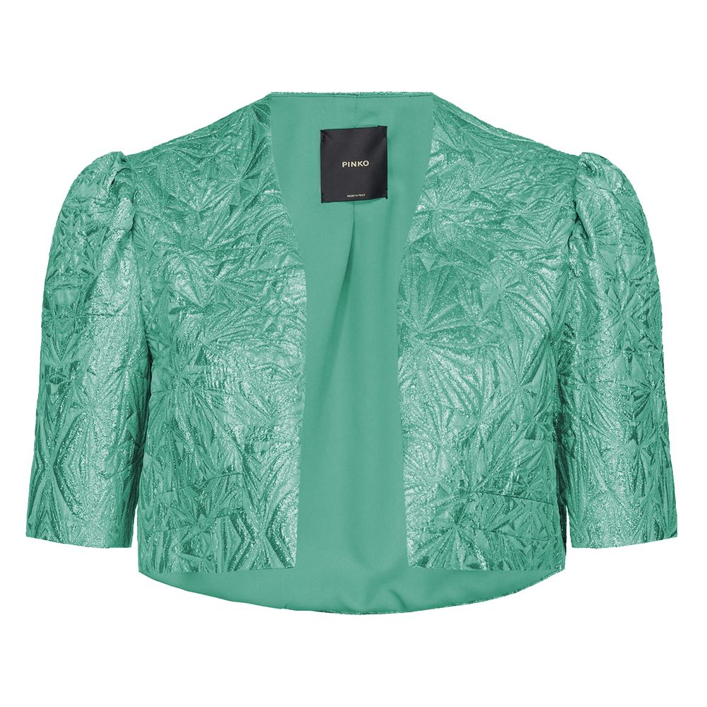 PINKO Green Polyester Jacquard Shrug with Puff Sleeves