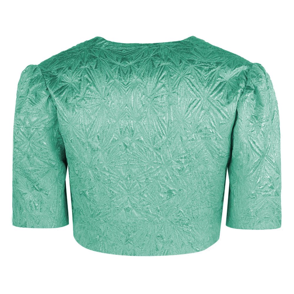 PINKO Green Polyester Jacquard Shrug with Puff Sleeves