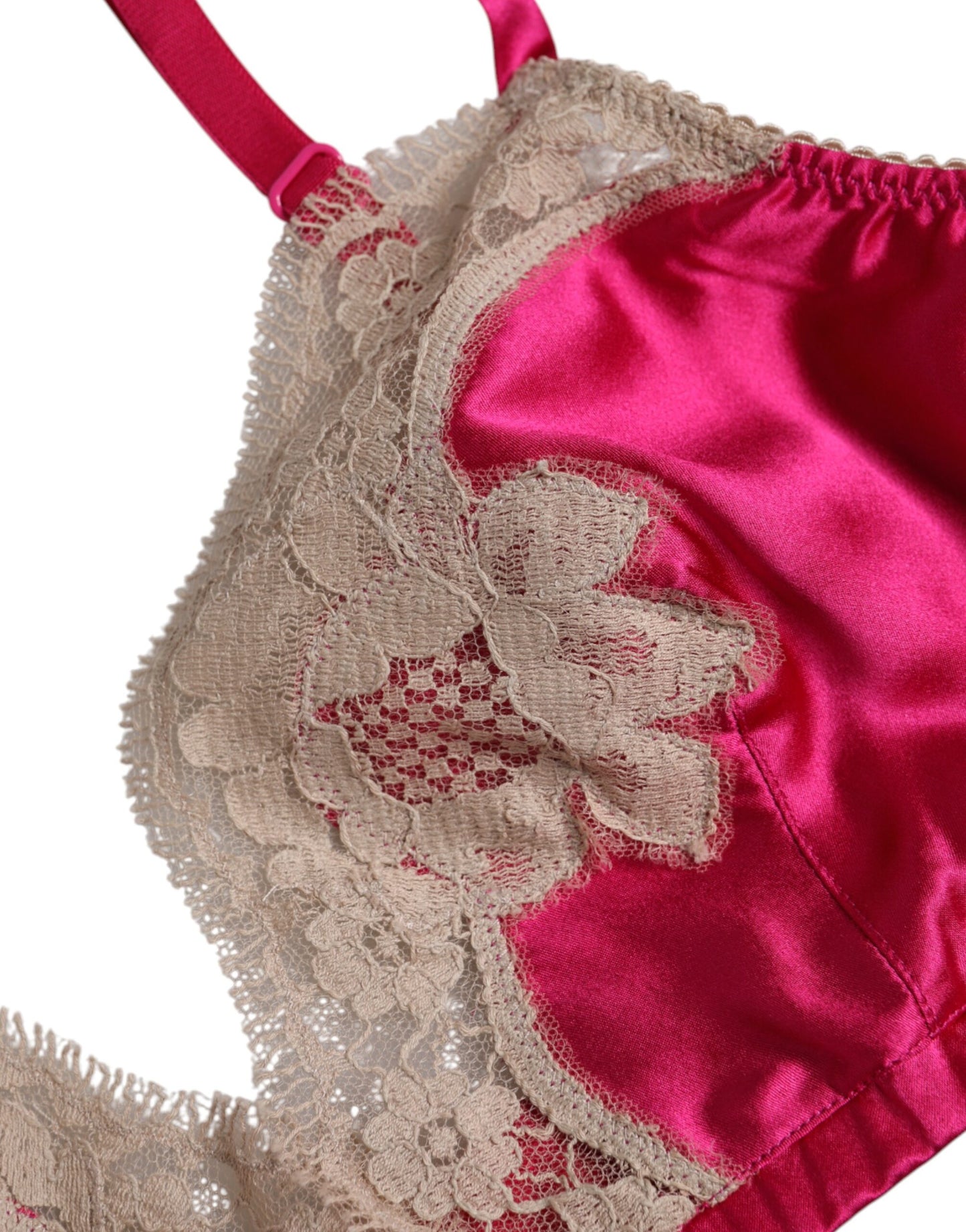 Dolce & Gabbana Magenta Floral Lace Silk Non Wire Bra