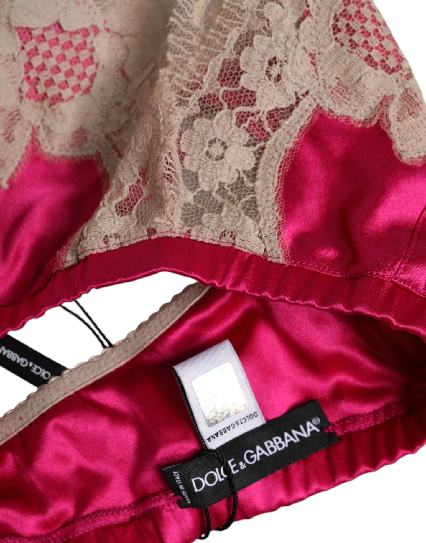 Dolce & Gabbana Magenta Floral Lace Silk Non Wire Bra