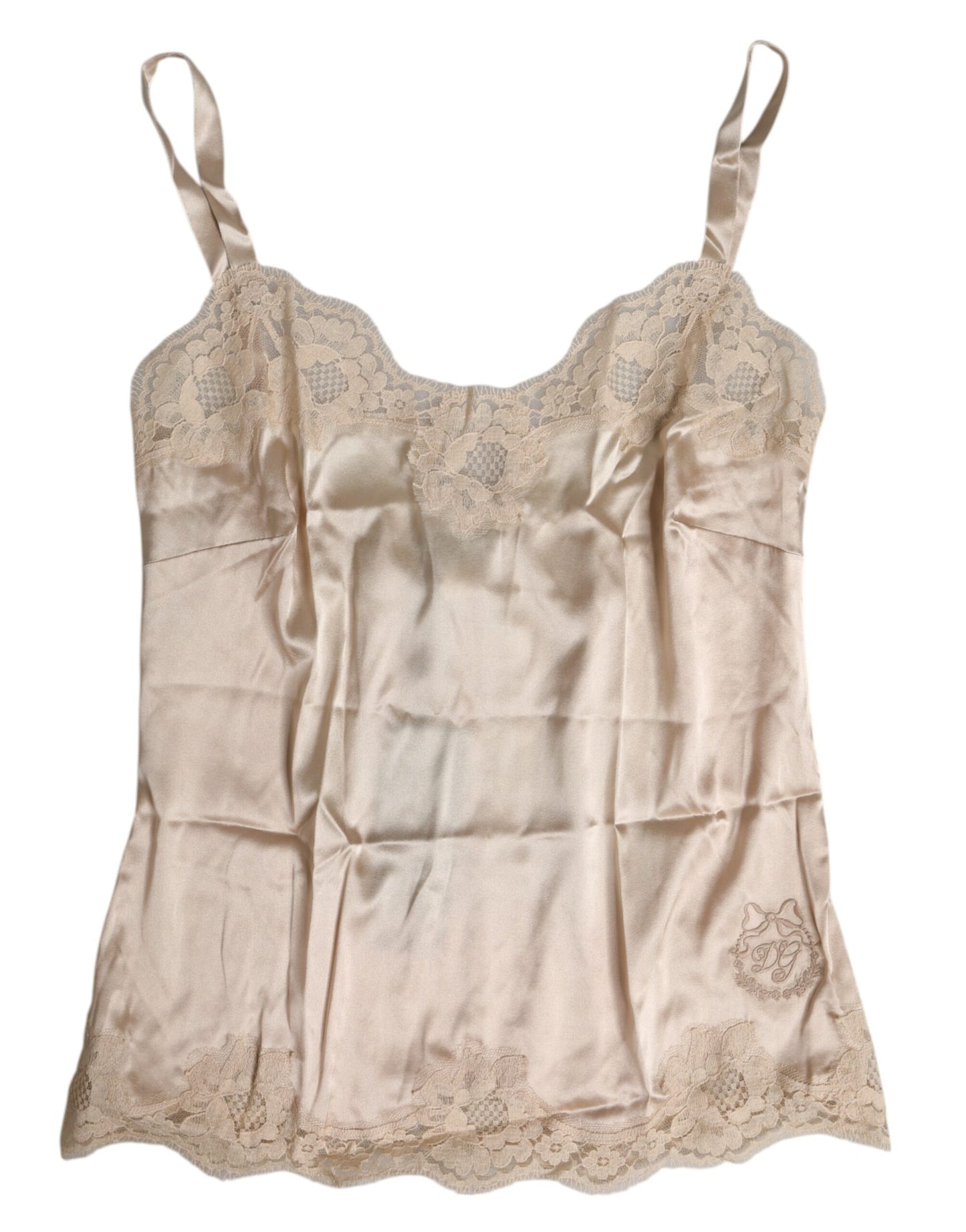 Dolce & Gabbana Beige Lace Silk Satin Tank Lingerie