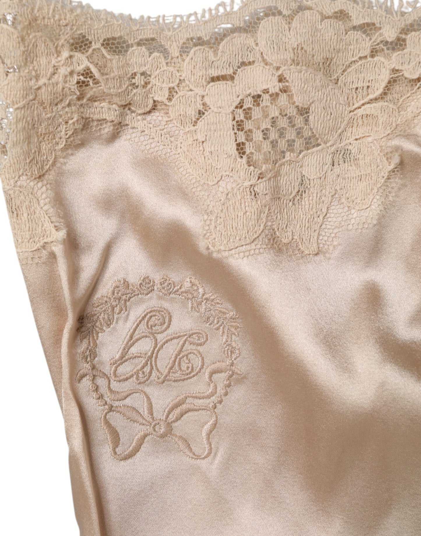 Dolce & Gabbana Beige Lace Silk Satin Tank Lingerie