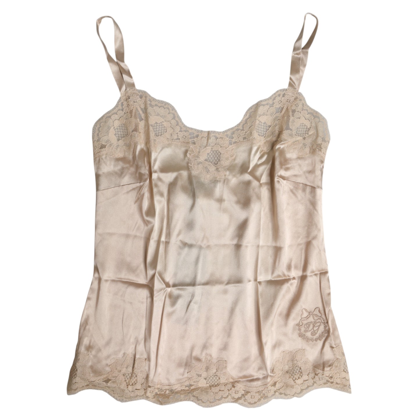 Dolce & Gabbana Beige Lace Silk Satin Tank Lingerie