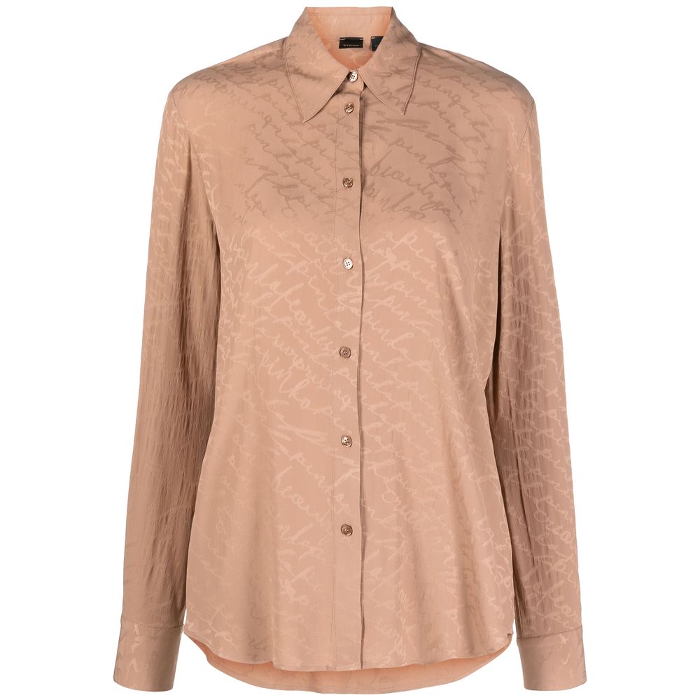 PINKO Beige Haircalf Shirt: Bold Jacquard Silk Elegance