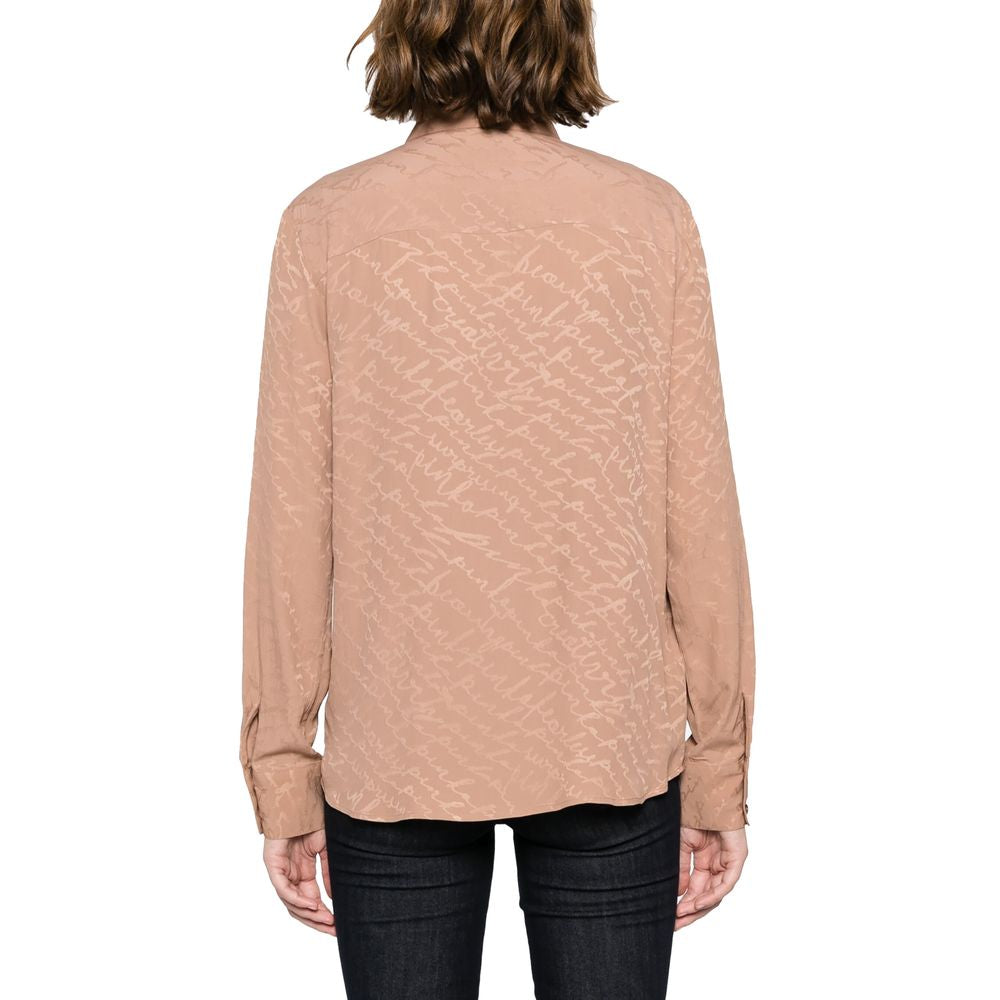 PINKO Beige Haircalf Shirt: Bold Jacquard Silk Elegance