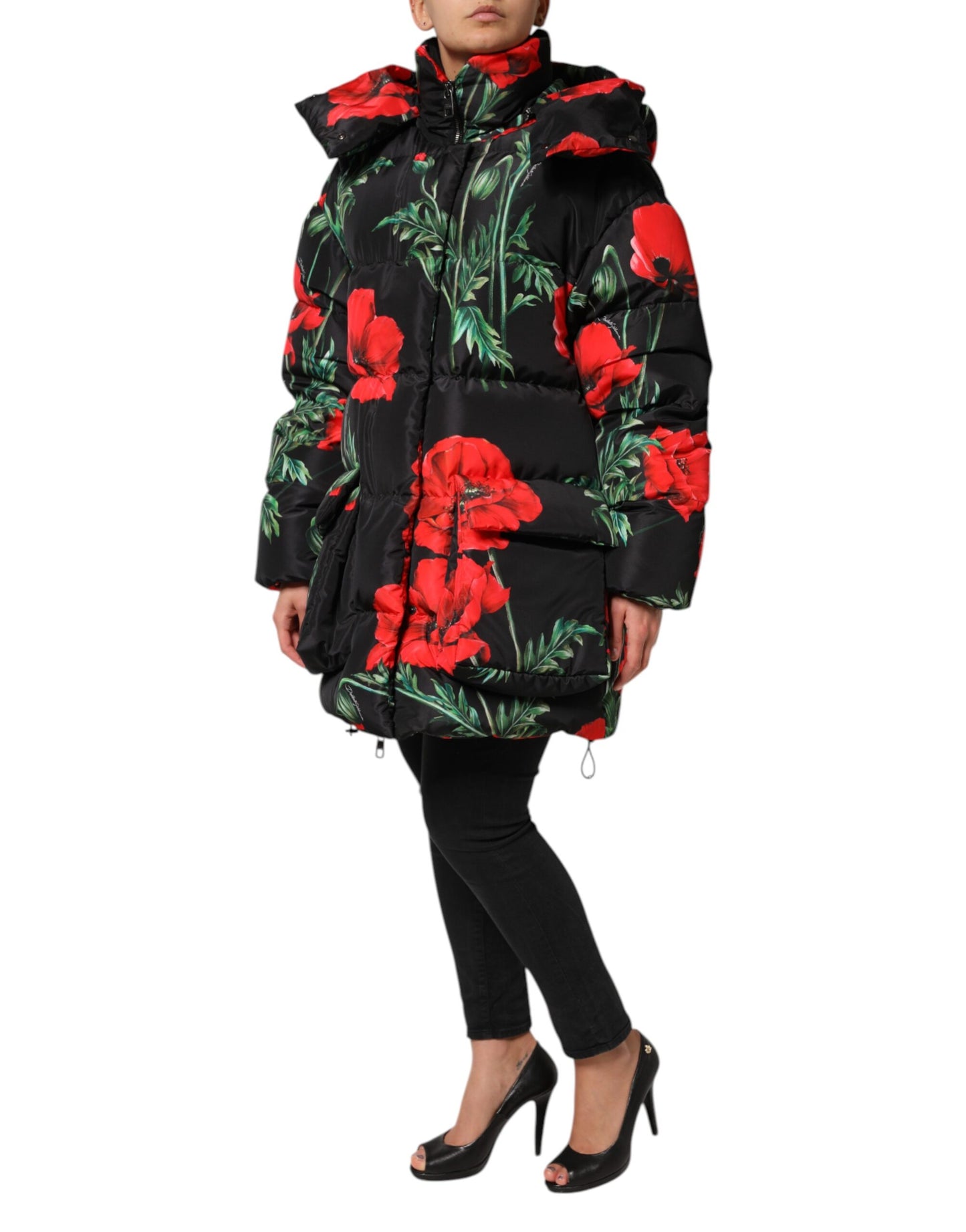 Dolce & Gabbana Black Floral Quilted Puffer Jacket