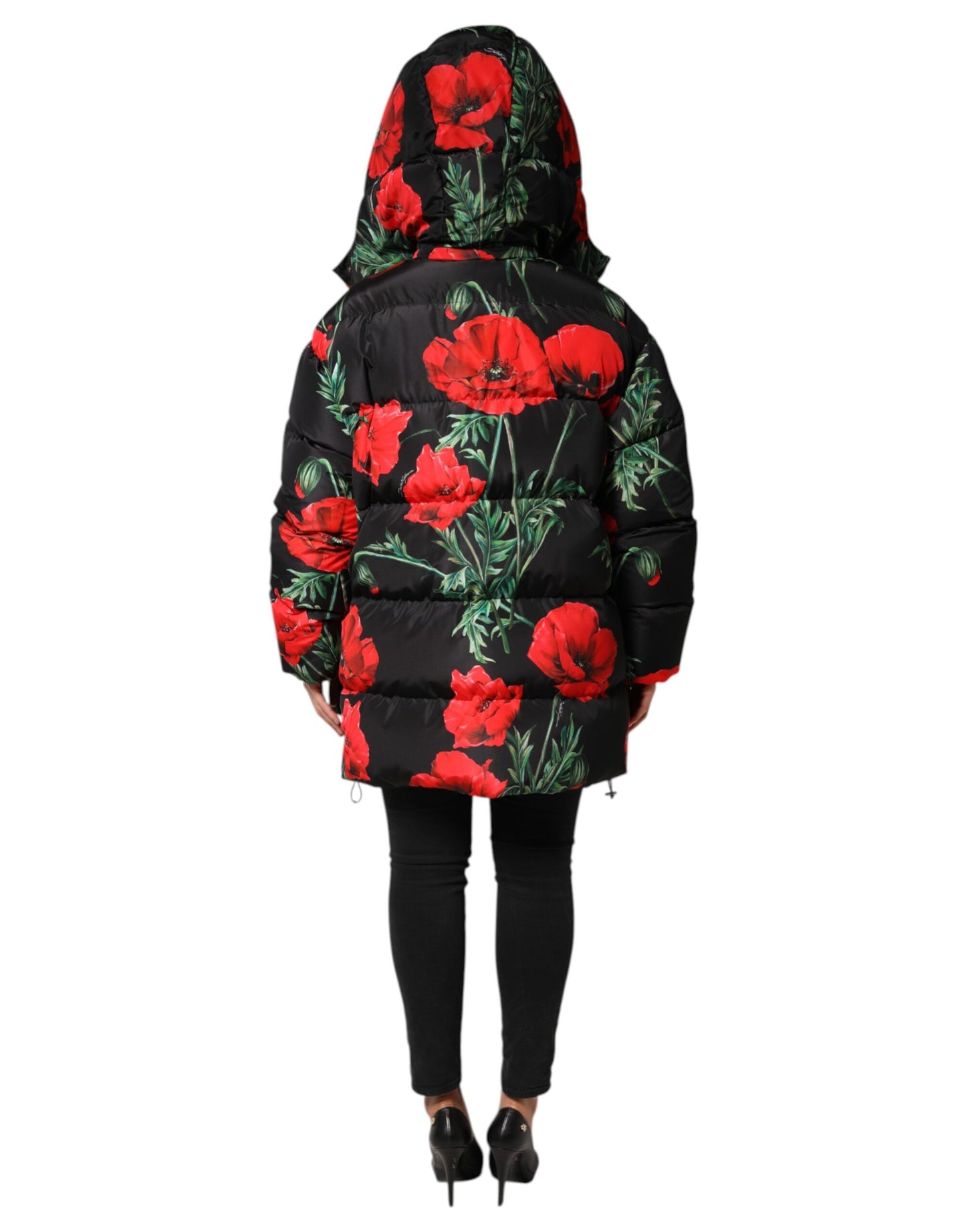 Dolce & Gabbana Black Floral Quilted Puffer Jacket