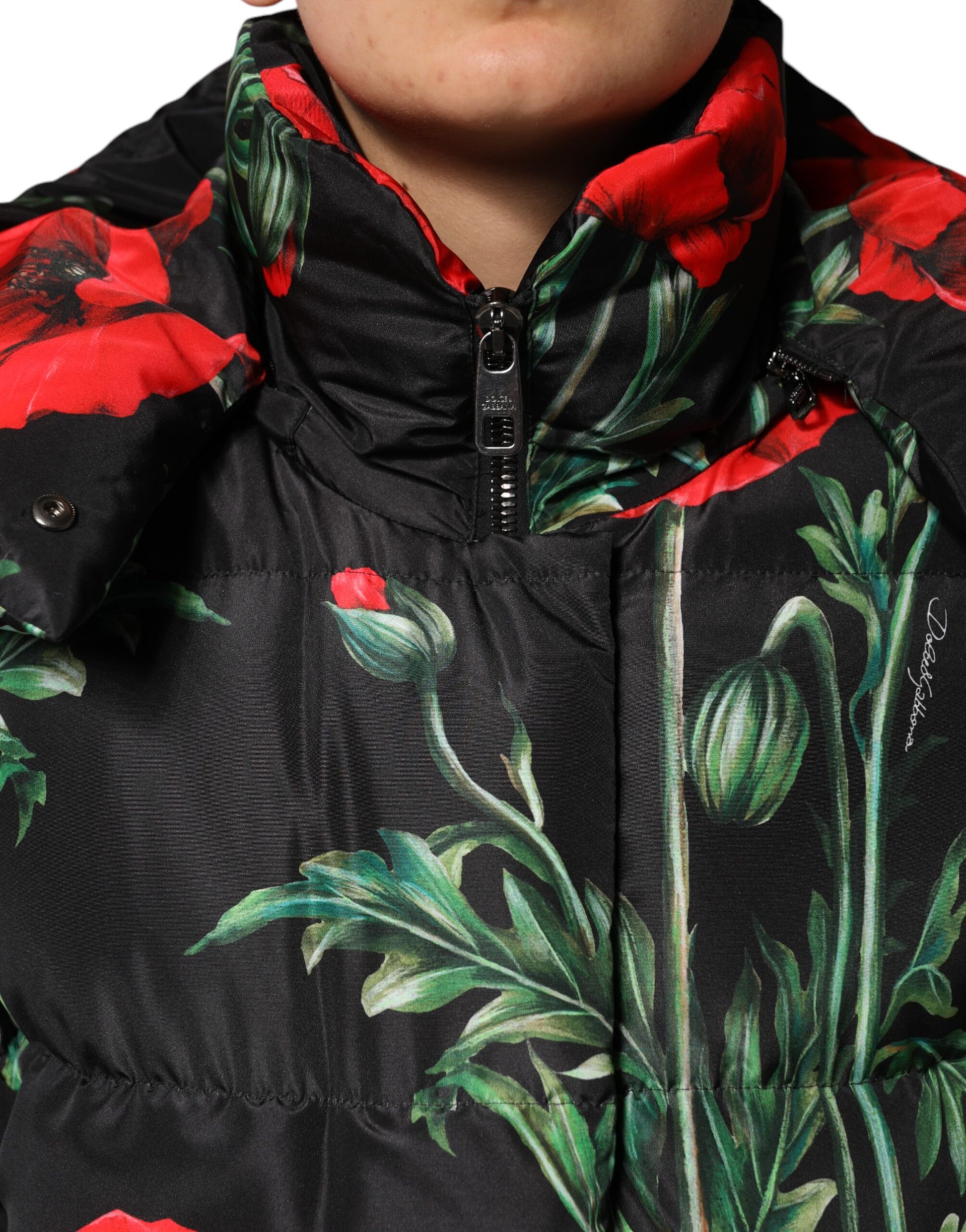 Dolce & Gabbana Black Floral Quilted Puffer Jacket