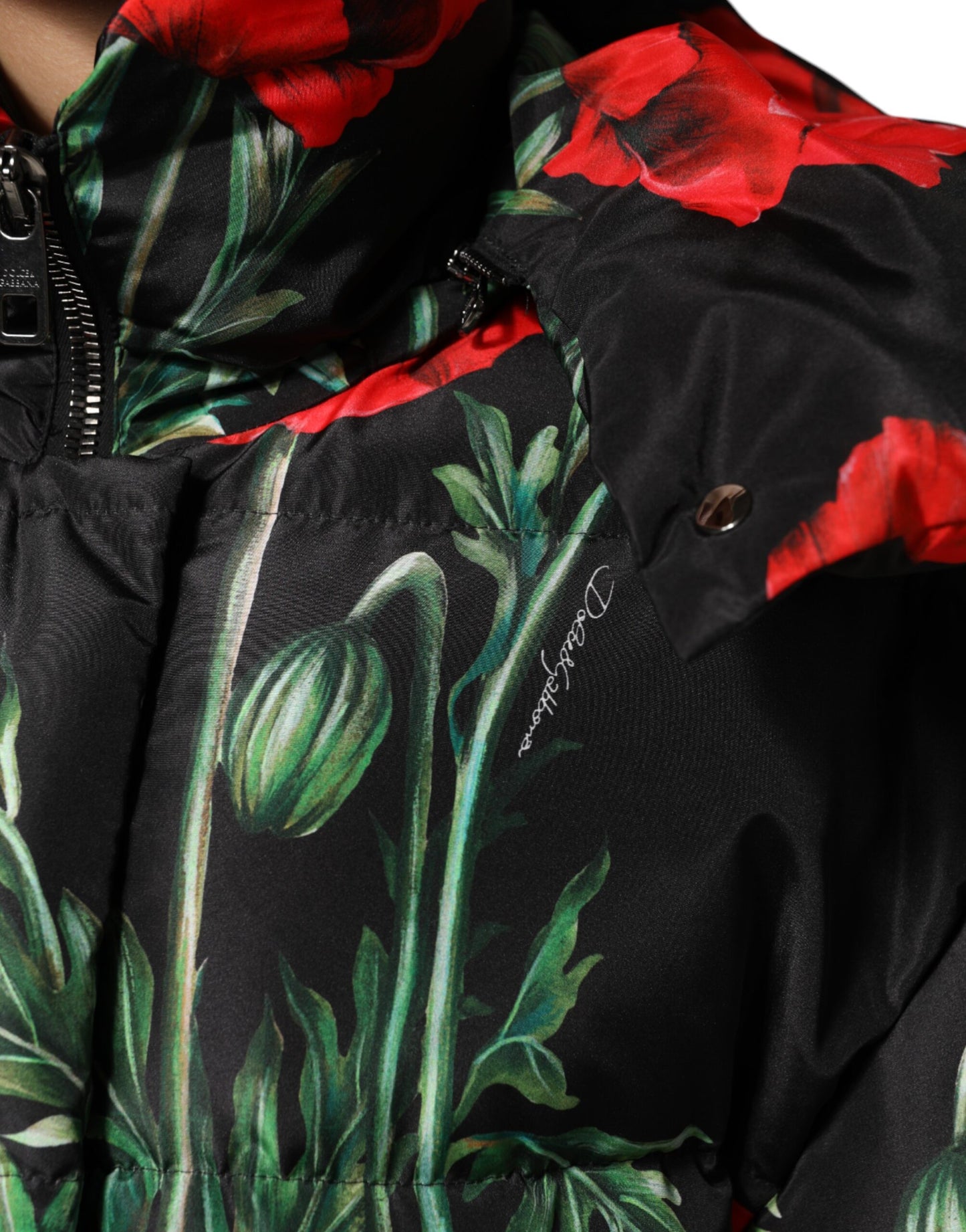 Dolce & Gabbana Black Floral Quilted Puffer Jacket