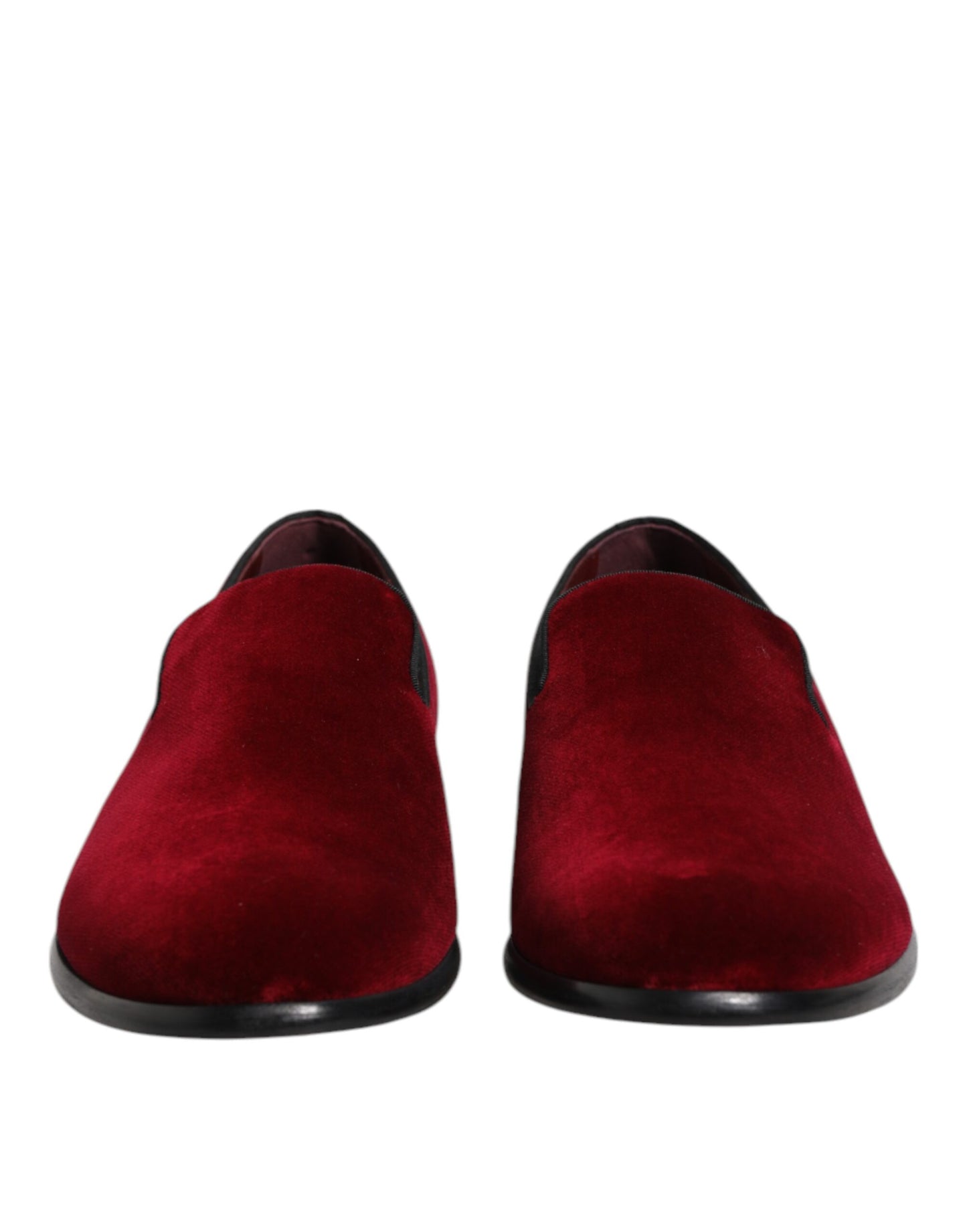 Dolce & Gabbana Red Cotton Velvet Slip On Loafers