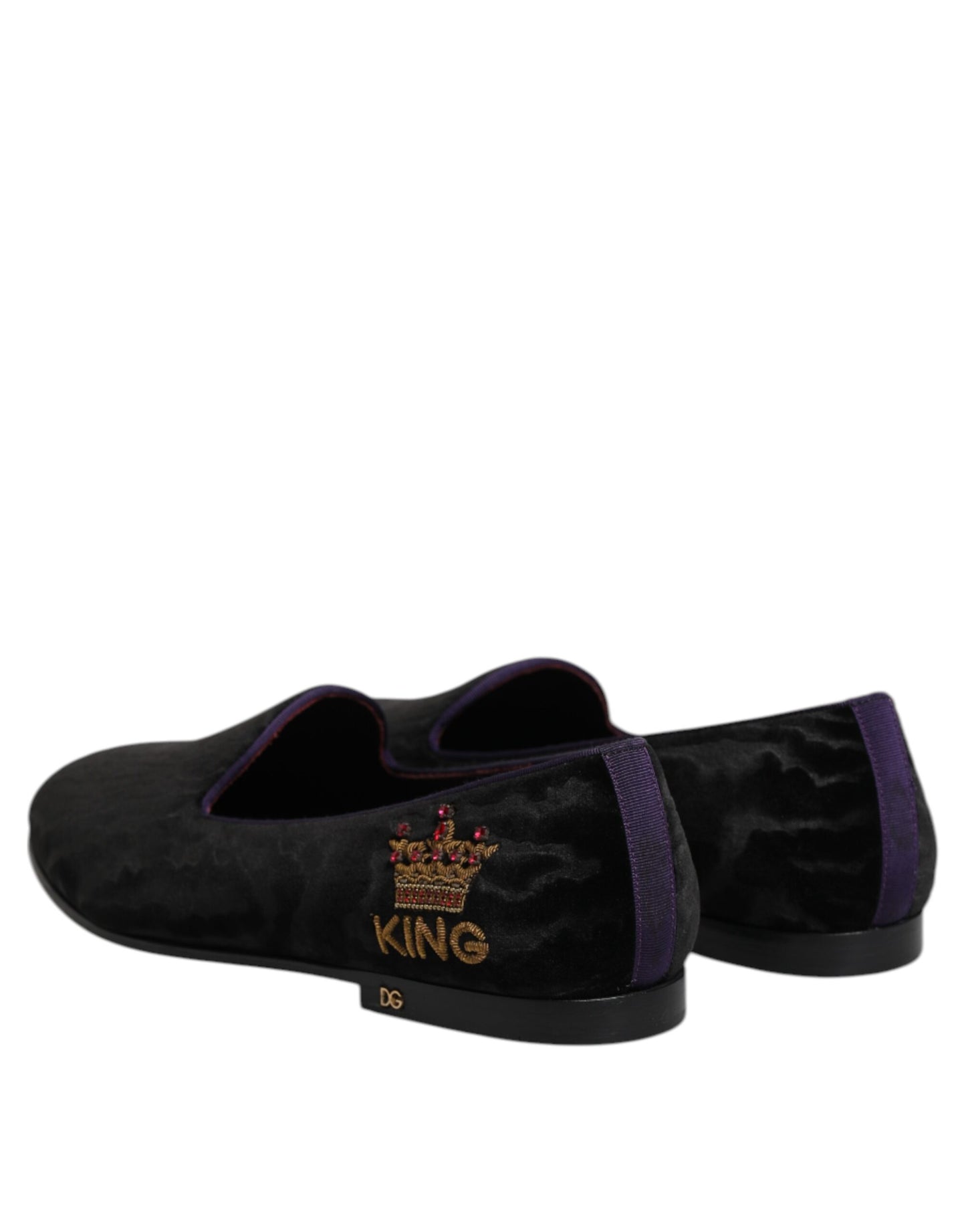 Dolce & Gabbana Black DG Crown Embroidery Loafers