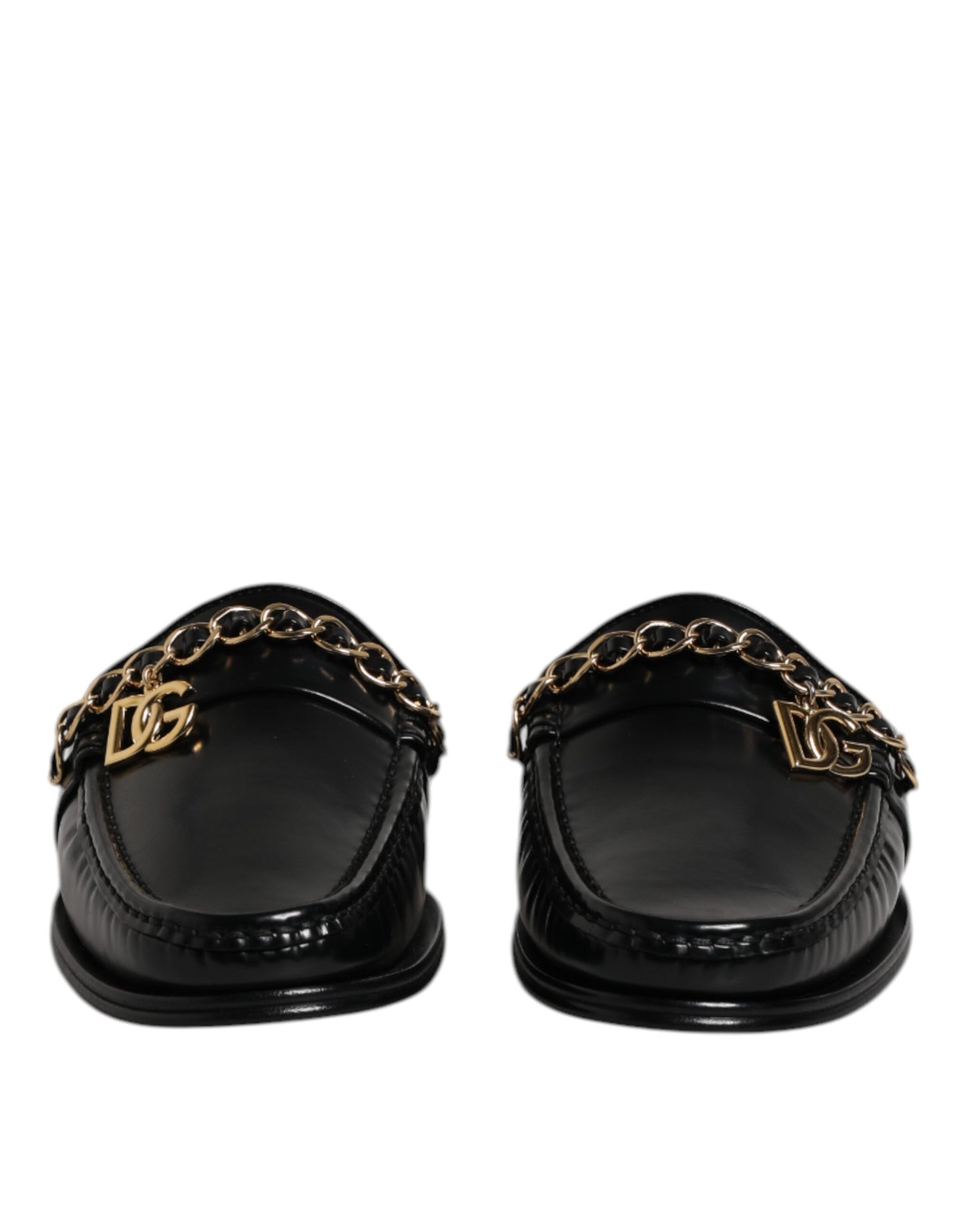 Dolce & Gabbana Black Leather DG Chain Embellished Sandals