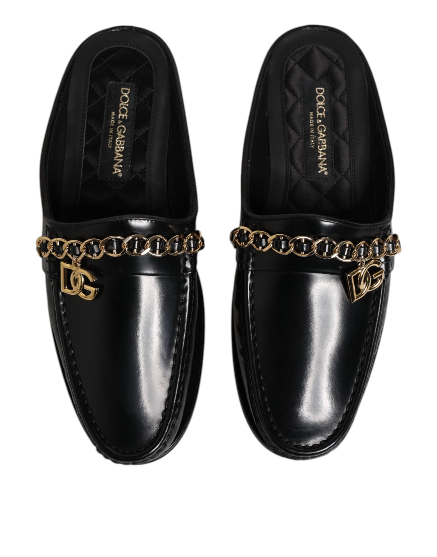 Dolce & Gabbana Black Leather DG Chain Embellished Sandals