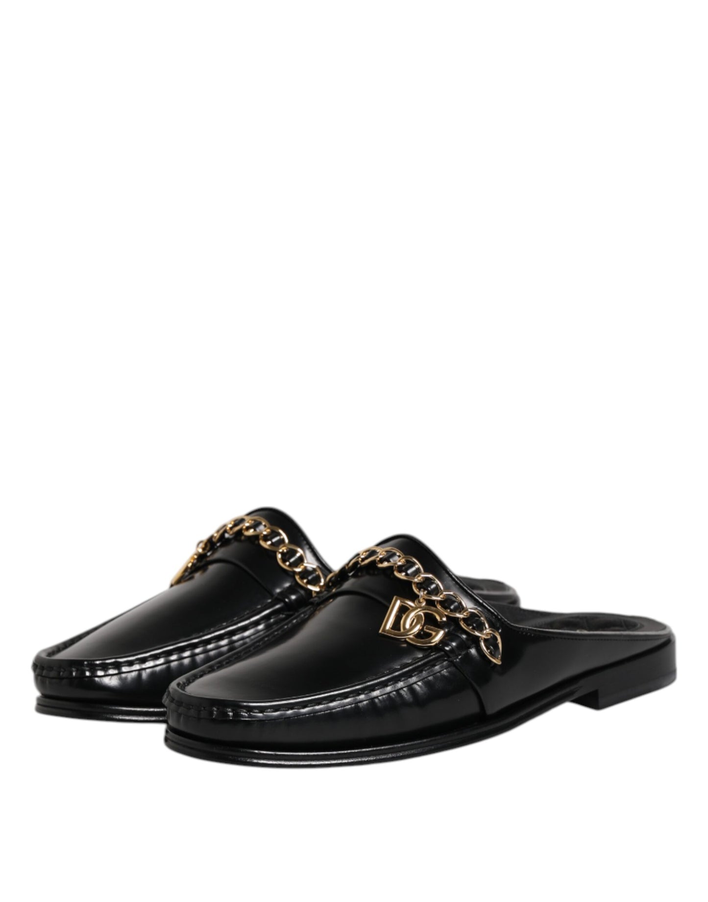 Dolce & Gabbana Black Leather DG Chain Embellished Sandals