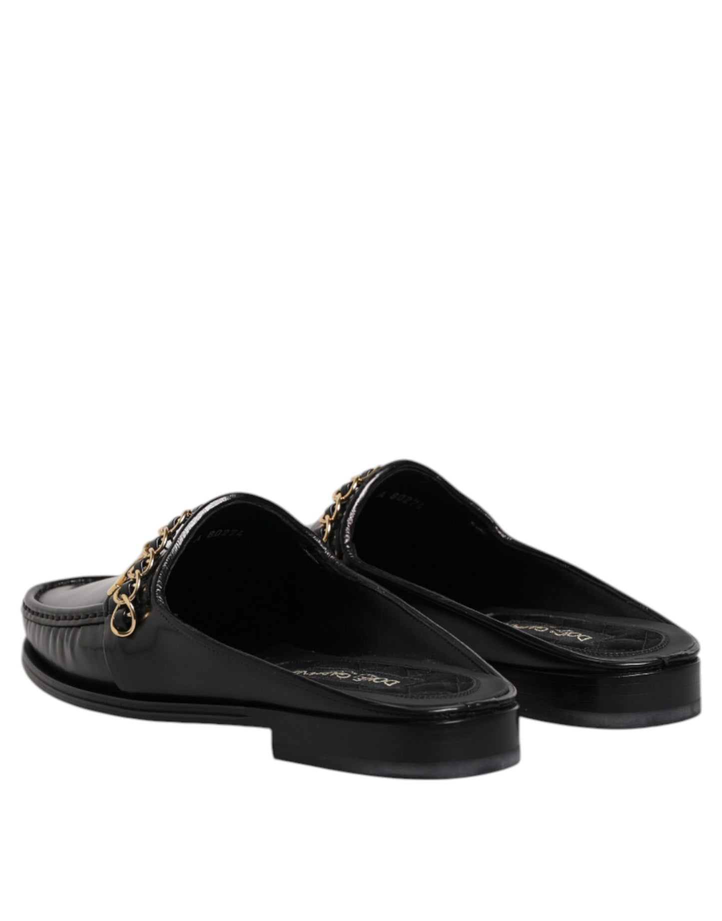 Dolce & Gabbana Black Leather DG Chain Embellished Sandals