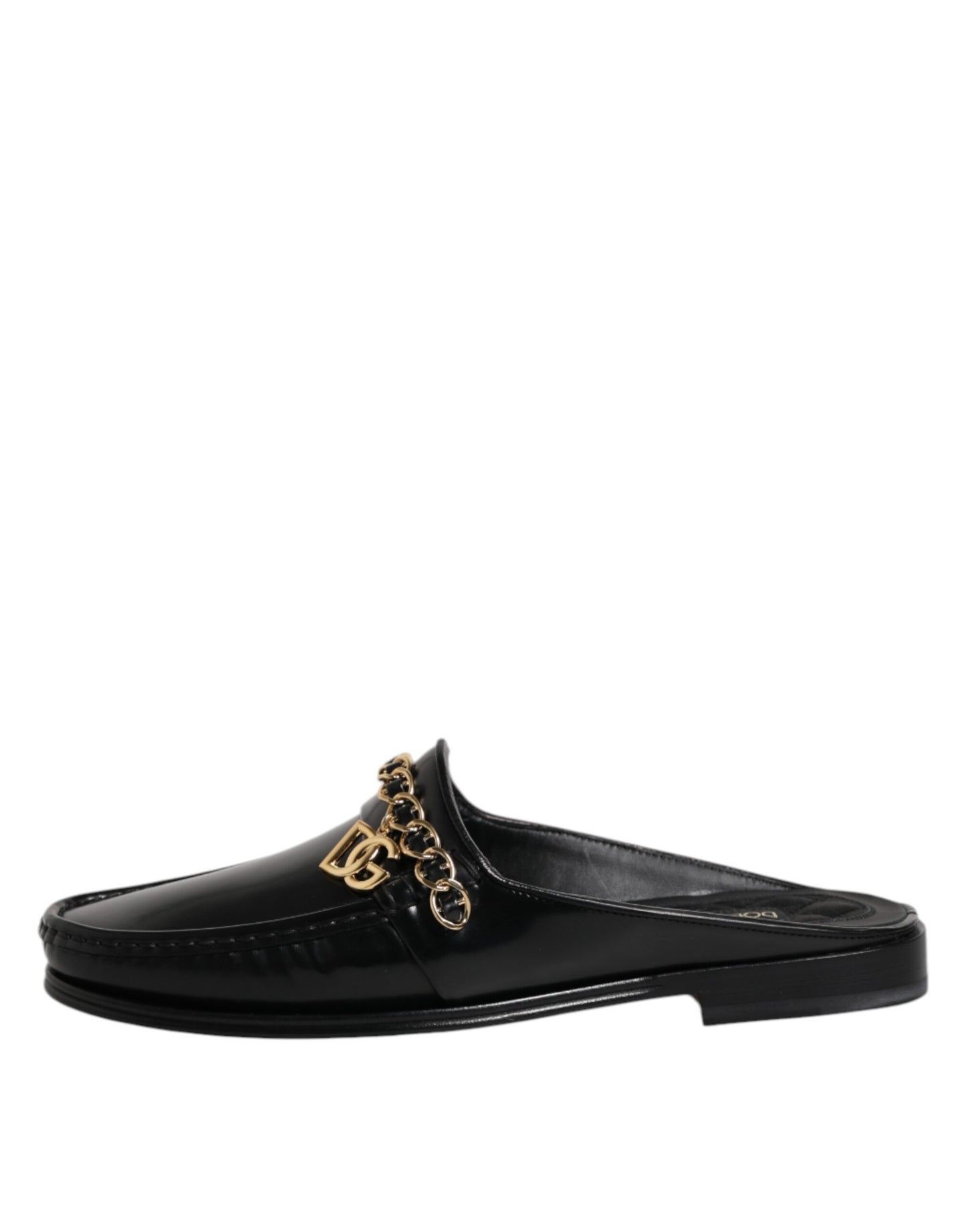 Dolce & Gabbana Black Leather DG Chain Embellished Sandals