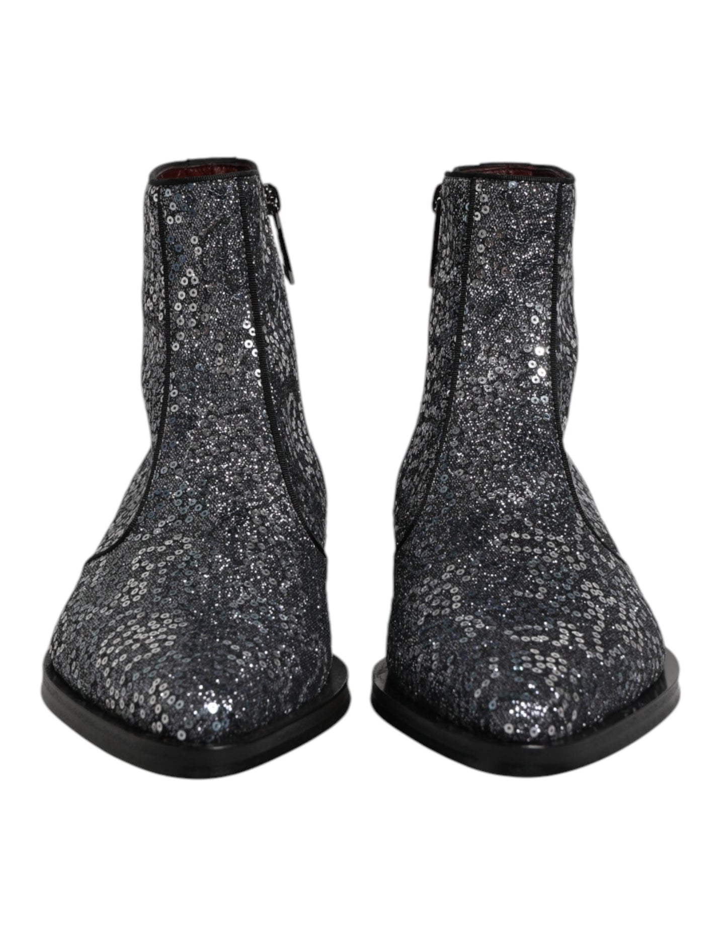 Dolce & Gabbana Dark Gray Cotton Sequined Chelsea Boots