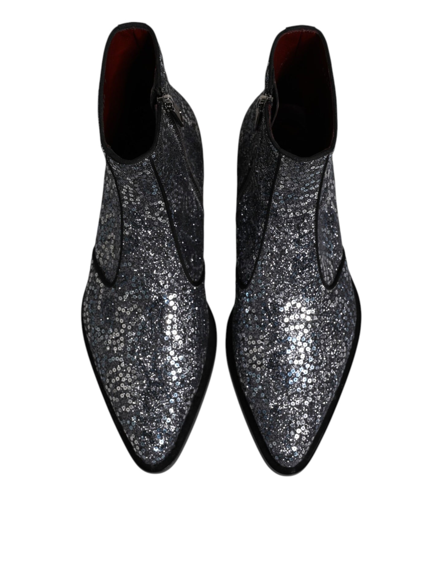 Dolce & Gabbana Dark Gray Cotton Sequined Chelsea Boots