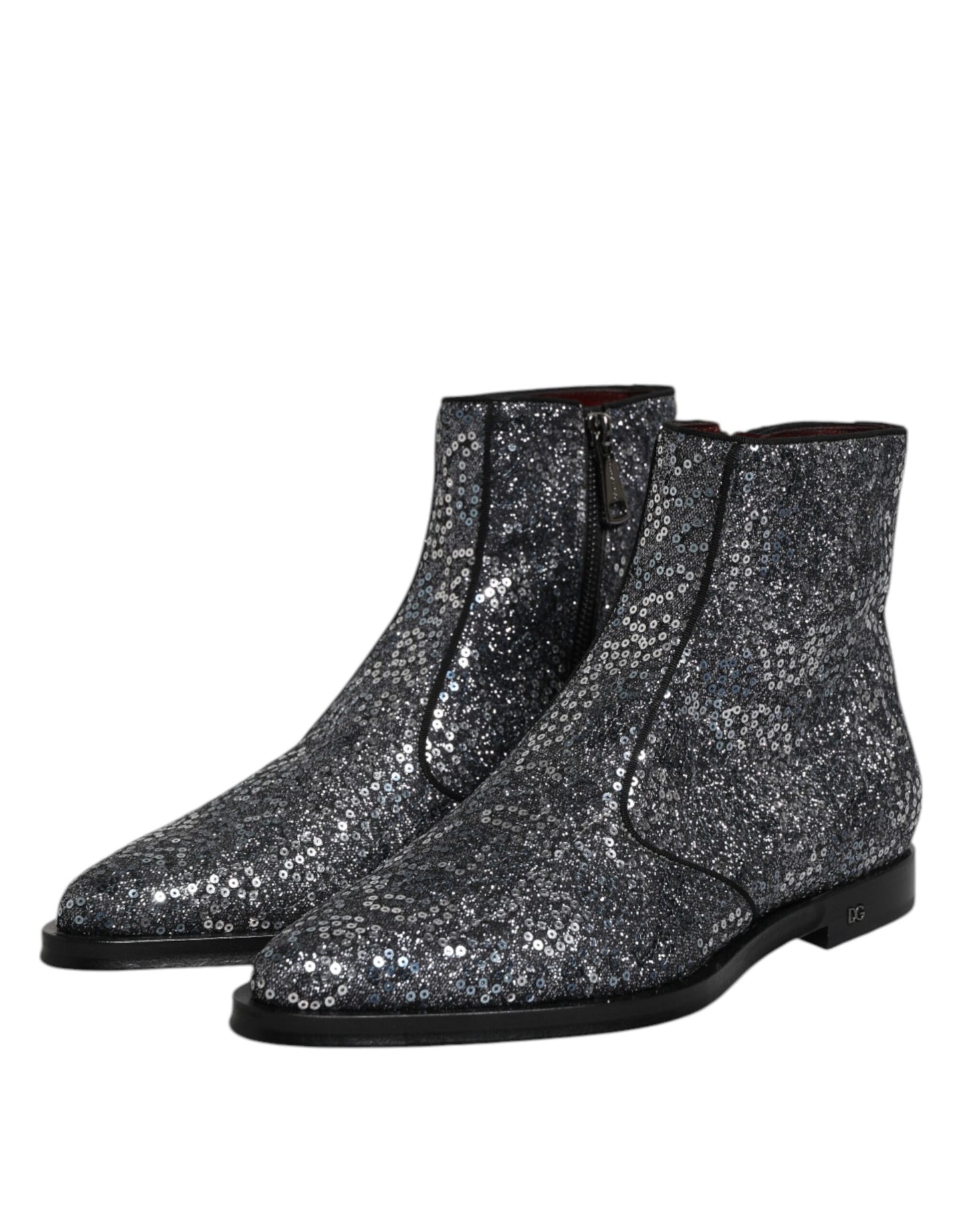 Dolce & Gabbana Dark Gray Cotton Sequined Chelsea Boots