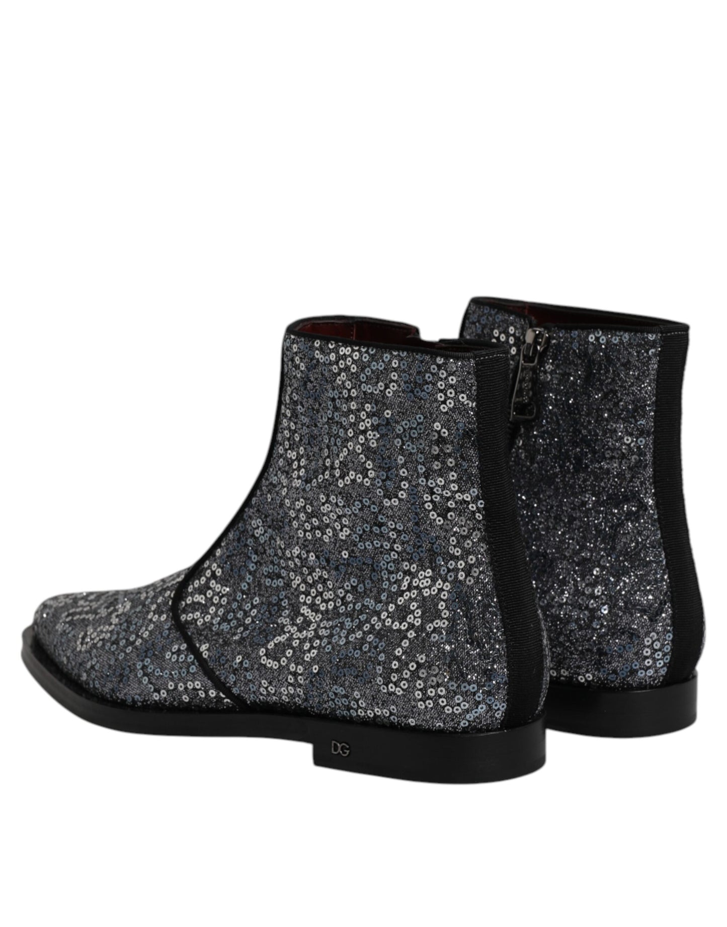 Dolce & Gabbana Dark Gray Cotton Sequined Chelsea Boots